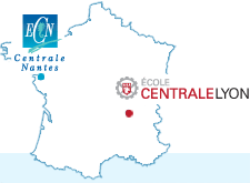 Carte de localisation des écoles de Centrale Nantes et Centrale Lyon